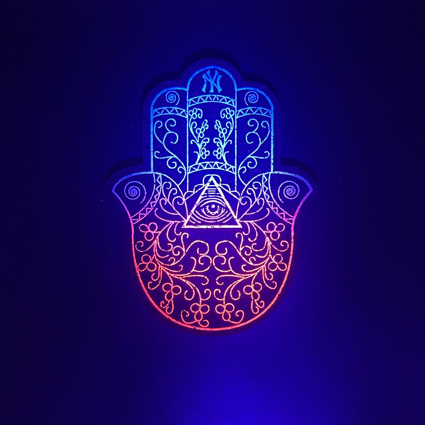 Illuminati Blue-Pink Fade Hamsa Hand Moodmat