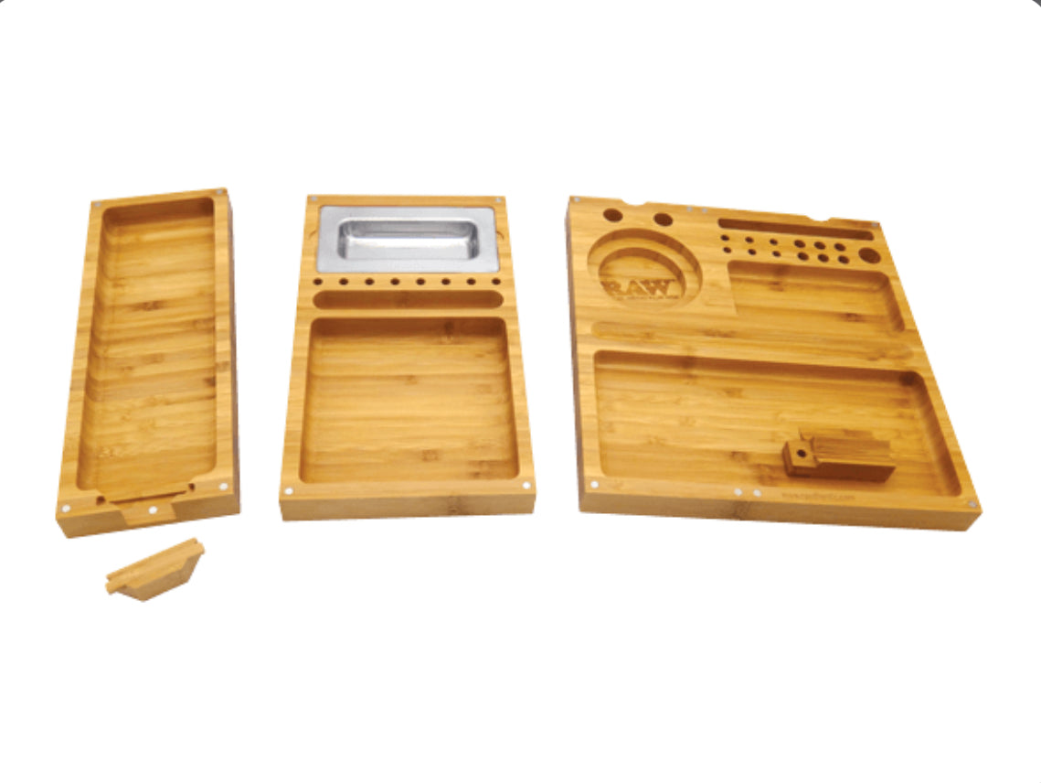 Raw Wooden Triple Flip Tray