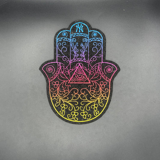 Illuminati Blue-Pink-Yellow Hamsa Hand Moodmat
