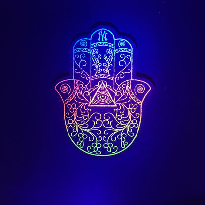 Illuminati Blue-Pink-Yellow Hamsa Hand Moodmat