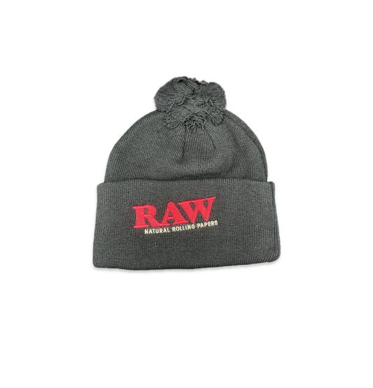 Raw Pompom Beanie Black