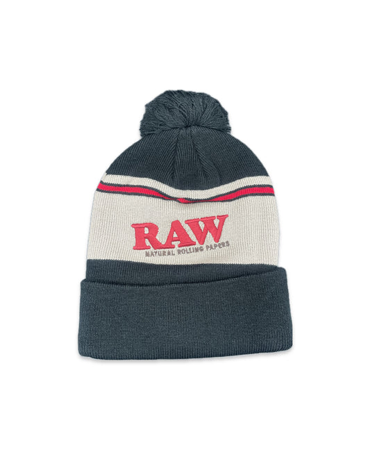 Raw Pompom Beanie Black/Brown